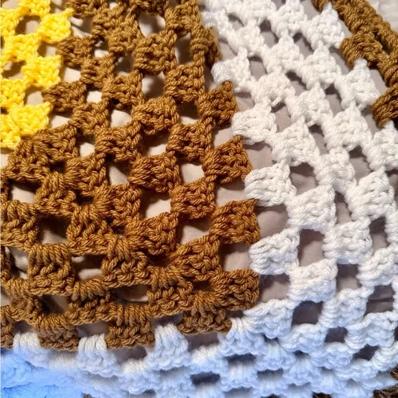 Handmade granny square Crochet afghan in Greens,butterYellow,earthy tones, boho